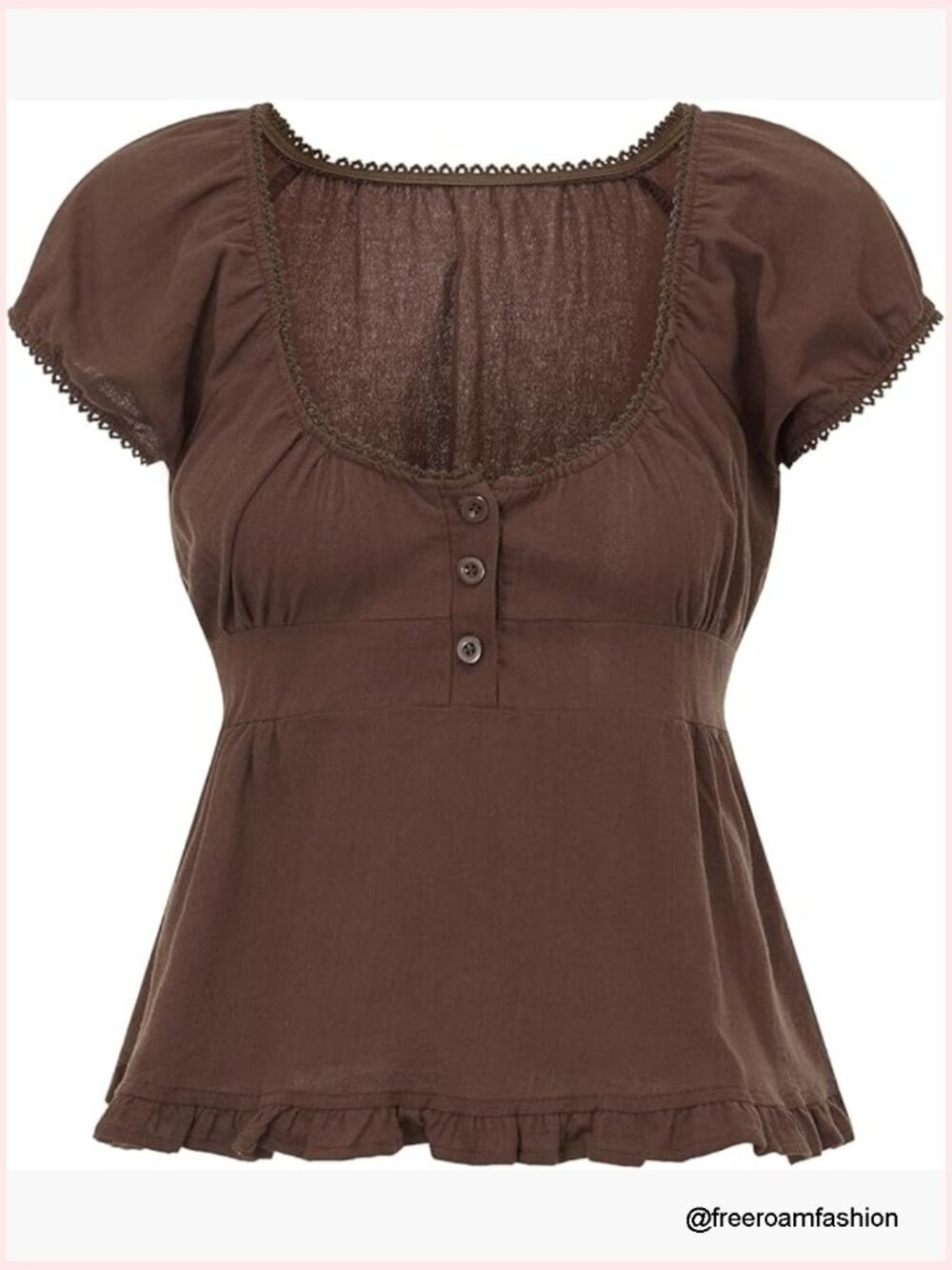 Vintage Babydoll Crop Top Lace Trim Ruffle Hem Y2K Tee